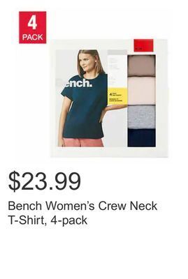 Costco Bench women's crew neck t-shirt, 4-pack offer