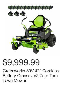 Costco Greenworks 80v 42 cordless battery crossoverz zero turn lawn mower offer