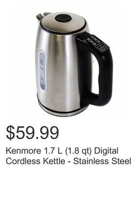 Costco Kenmore 1.7 l (1.8 qt) digital cordless kettle - stainless steel offer