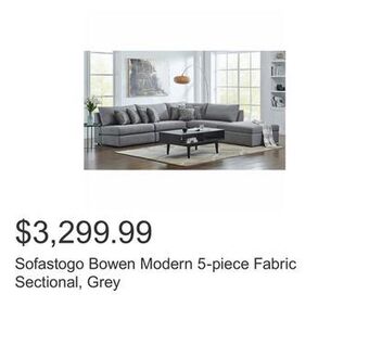 Costco Sofastogo bowen modern 5-piece fabric sectional, grey offer