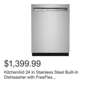 Costco Kitchenaid 24 in stainless steel built-in dishwasher with freeflex third rack offer