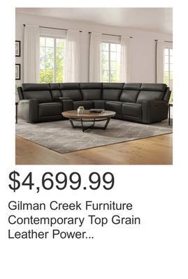 Costco Gilman creek furniture contemporary top grain leather power reclining sectional offer