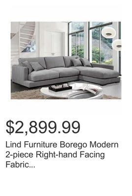 Costco Lind furniture borego modern 2-piece right-hand facing fabric sectional offer