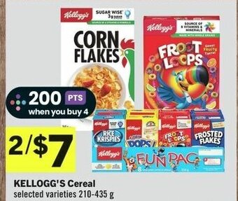 IGA KELLOGG'S Cereal selected varieties 210-435 g offer