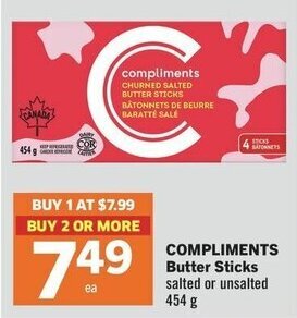 IGA COMPLIMENTS Butter Sticks salted or unsalted 454 g offer