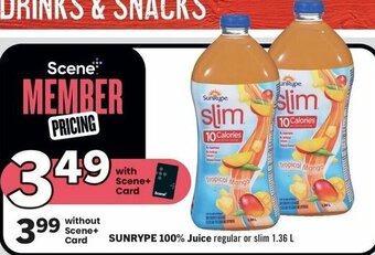 IGA SUNRYPE 100% Juice regular or slim 1.36 L offer
