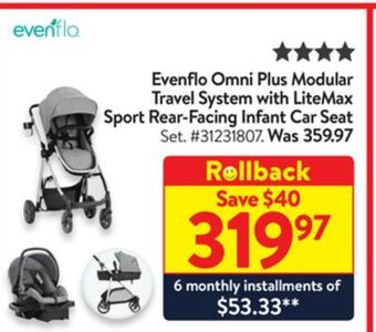 Walmart Evenflo omni plus modular travel system with litemax sport rear-facing infant car seat offer