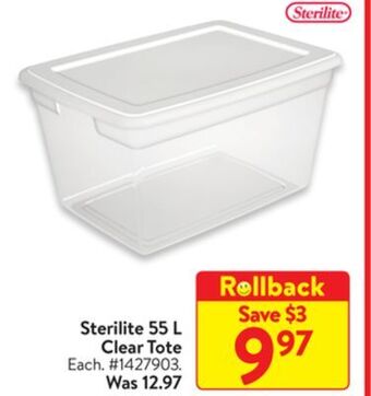 Walmart Sterilite 55 l clear tote offer