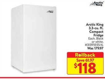 Walmart Arctic king 3.3-cu. ft. compact fridge offer