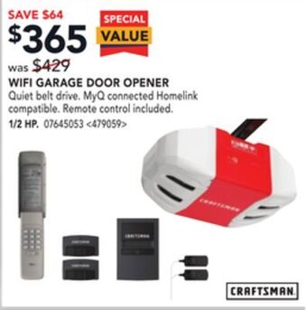 Lowe's Craftsman wifi garage door opener offer
