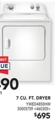 Lowe's Whirlpool 7 cu. ft. dryer offer