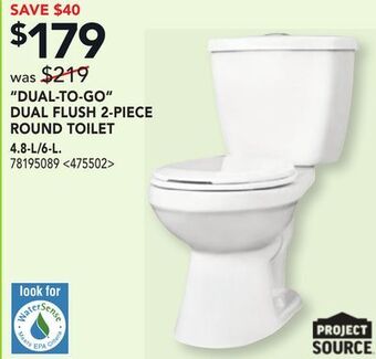 Lowe's Project source dual-to-go dual flush 2-piece round toilet offer
