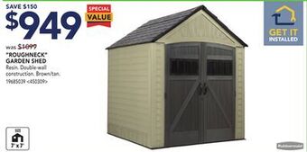Lowe's Rubbermaid roughneck garden shed offer