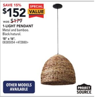 Lowe's Project source 1 light pendant 18x16' offer