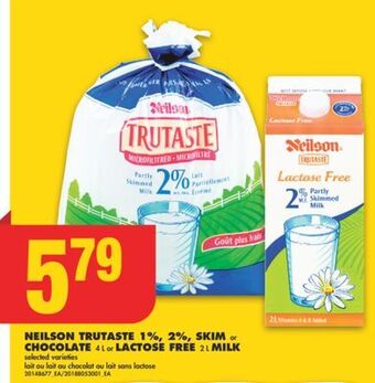 No Frills Neilson trutaste 1%, 2%, skim or chocolate, 4 l or lactose free, 2 l milk offer