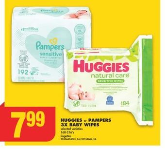No Frills Huggies or pampers 3x baby wipes, 168-216's offer