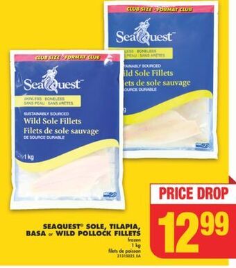 No Frills Seaquest® sole, tilapia, basa or wild pollock fillets, 1 kg offer