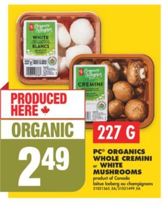 No Frills Pc® organics whole cremini or white mushrooms, 227 g offer