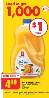 No Frills Pc® orange juice, 2.5 l offer
