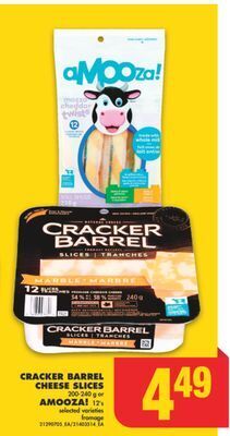 No Frills Cracker barrel cheese slices, 200-240 g or amooza!, 12's offer