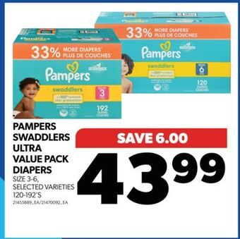 Real Canadian Superstore Pampers swaddlers ultra value pack diapers size 3-6, 120-192's offer