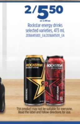 Real Canadian Superstore Rockstar energy drinks selected varieties, 473 ml offer