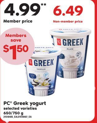 Independent Grocer Pc® greek yogurt, 650/750 g offer