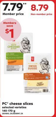 Independent Grocer Pc® cheese slices, 140-170 g offer
