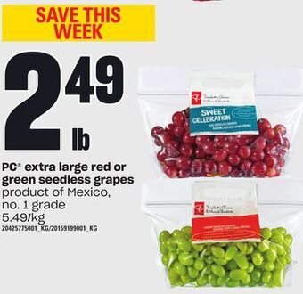 Independent Grocer Pc® extra large red or green seedless grapes offer
