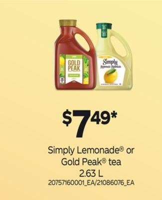 Independent Grocer Simply lemonade® or gold peak® tea 2.63 l offer