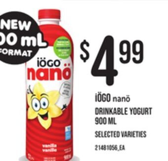 Independent Grocer Iögo nanö drinkable yogurt, 900 ml offer