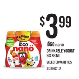 Independent Grocer Iögo nanö drinkable yogurt, 6 x 93 ml offer