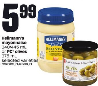 Independent Grocer Hellmann's mayonnaise, 340/445 ml or pc® olives, 375 ml offer