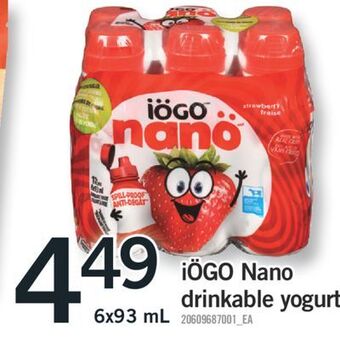 Fortinos Iögo nano drinkable yogurt,6x93 ml offer