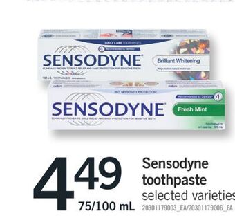 Fortinos Sensodyne toothpaste, 75/100 ml offer