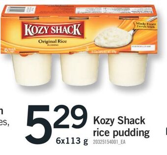 Fortinos Kozy shack rice pudding, 6x113 g offer