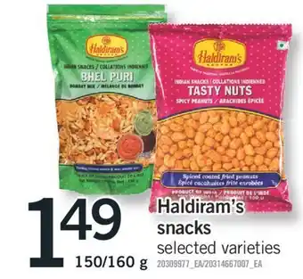 Fortinos Haldiram's snacks, 150/160 g offer