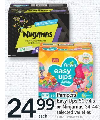 Fortinos Pampers easy ups 56-74's or ninjamas 34-44's offer