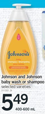Fortinos Johnson and johnson baby wash or shampoo, 400-600 ml offer