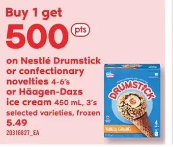 Fortinos Nestlé drumstick or confectionary novelties 4-6's or häagen-dazs ice cream 450 ml, 3's offer