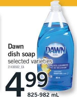 Fortinos Dawn dish soap, 825-982 ml offer