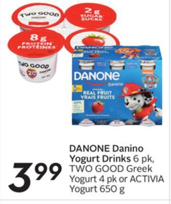 Sobeys Danone danino yogurt drinks offer