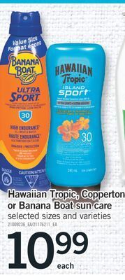 Fortinos Hawaiian tropic, coppertone or banana boat sun care offer