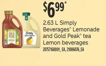 Fortinos Simply beverages® lemonade and gold peak® tea, 2.63 l offer