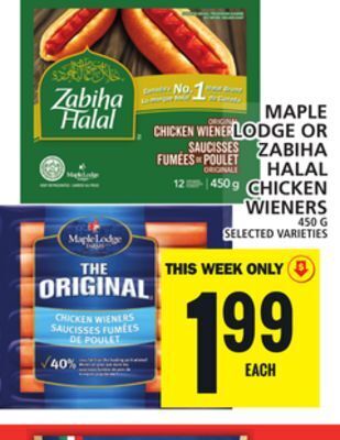 Food Basics Maple lodge or zabiha halal chicken wieners offer