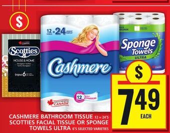 Food Basics Cashmere bathroom tissue or scotties facial tissue or sponge  towels ultra offer