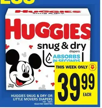 Food Basics Huggies snug & dry or little movers diapers offer