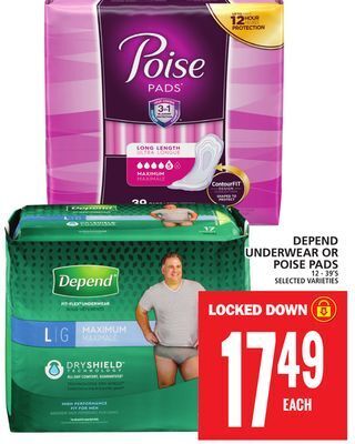 Food Basics Depend underwear or poise pads offer