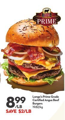 Longo's Longo's prime grade certifi ed angus beef burgers offer