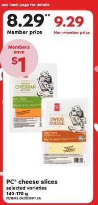 Loblaws Pc® cheese slices, 140-170 g offer